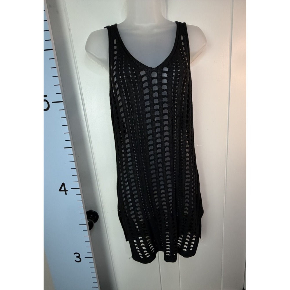 Bellelily Black Gothic Chunky Open Weave Crochet Pullover Tunic Large Sleeveless